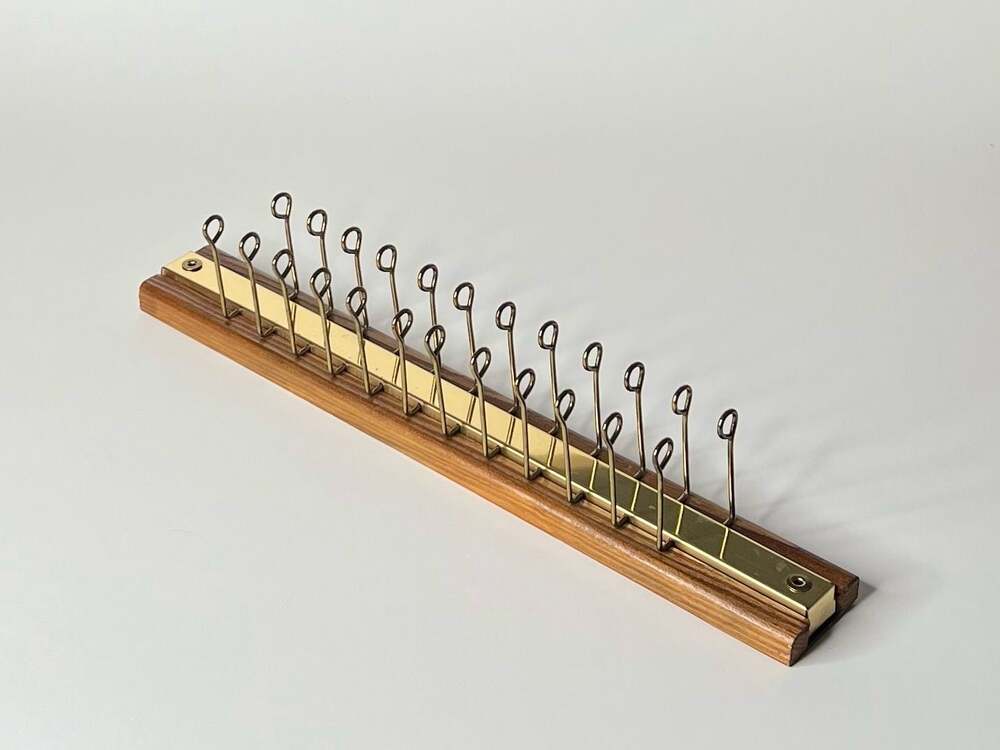 Vintage Lee Rowan Wall Mounted Wood and Gold Metal Tie and Belt Organizer Rack